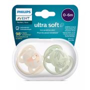 Пустышка ultra soft, попугай/листочки, 0-6 мес., 2 шт.